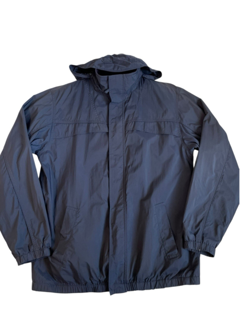 L.L. Bean Lined Rain Jacket Mens LT Navy Hooded Full Zip Nylon Windbreaker